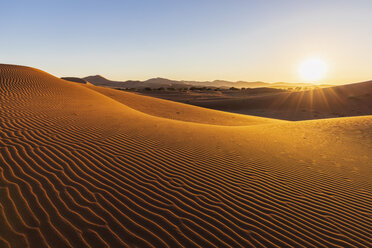 Afrika, Namibia, Namib-Wüste, Naukluft-Nationalpark, Sanddünen im Morgenlicht gegen die Morgensonne - FOF10109