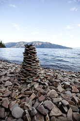 Rock cairn on a beach in Idaho. - AURF01400