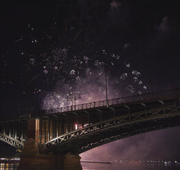 Germany, Wiesbaden, Theodor Heuss Bridge, fireworks at Rhine river - BSCF00571