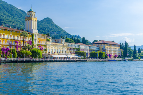 Italy, Lombardy, Gardone Riviera, Lake Garda, Grandhotel stock photo