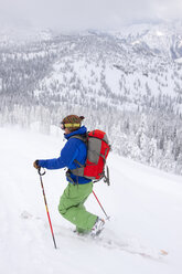A backcountry skier at the top of a ridge near Columbia Falls, Montana. - AURF01956