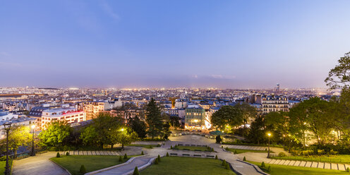 France, Paris, Panoramic cityscape from Montmartre at blue hour - WDF04813