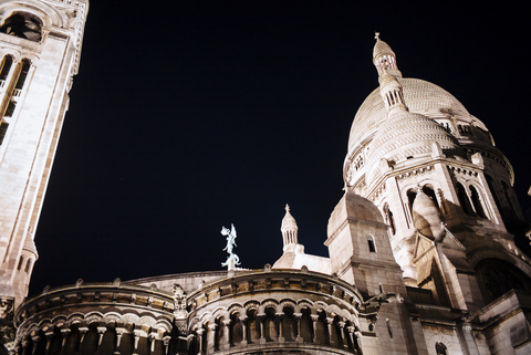 France, Paris, Montmartre, Sacre Coeur by night stock photo