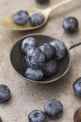 Alter Löffel mit Heidelbeeren, lizenzfreies Stockfoto