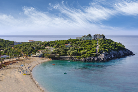 Albanien, Ioneanisches Meer, Albanische Riviera, Strand von Jal bei Himara, lizenzfreies Stockfoto