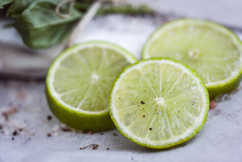 Three slices of lime, close-up - RAMAF00011