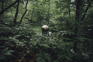 Raumfahrer, der die Natur erkundet und den Wald betrachtet - VPIF00539
