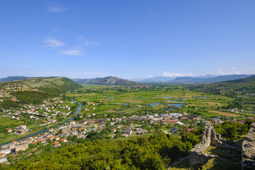 Albanien, Lezhe, Blick vom Schloss Lezhe, Fluss Drina und Zadrima-Ebene - SIEF07986