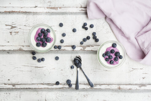 Two glasses of Greek yogurt with blueberries - LVF07403