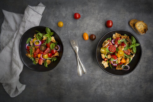 Panzanella aus geröstetem Ciabatta, Rucola, roten Zwiebeln, Tomaten und Basilikum - LVF07407