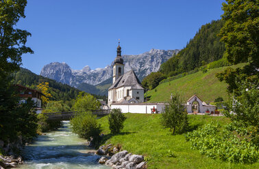 Germany, Upper Bavaria, Berchtesgadener Land, Ramsau, View to St Sebastian's Church - WWF04421