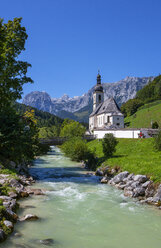 Germany, Upper Bavaria, Berchtesgadener Land, Ramsau, View to St Sebastian's Church - WWF04422