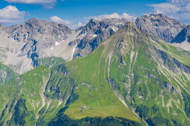 Germany, Bavaria, Allgaeu, Allgaeu Alps, panoramic view of Allgaeu main ridge from Krumbacher Hoehenweg - WGF01240