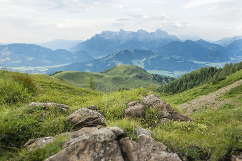 Österreich, Tirol, Fieberbrunn, Bergpanorama vom Wildseeloder aus gesehen, lizenzfreies Stockfoto