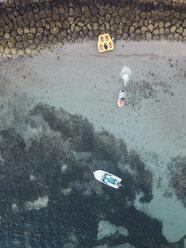 Indonesia, Bali, Aerial view of Nusa Dua beach, jet skiing - KNTF01289