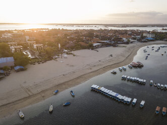 Indonesia, Bali, Aerial view of Benoa beach at sunset - KNTF01320