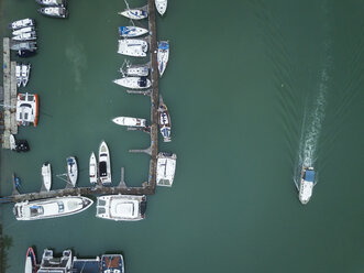 Indonesia, Bali, Aerial view of mooring area and boats - KNTF01325
