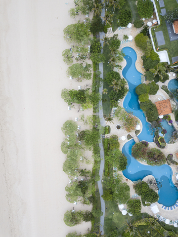 Indonesien, Bali, Luftaufnahme von Nusa Dua Strand, lizenzfreies Stockfoto