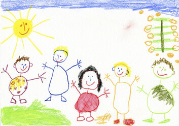 Kinderzeichnung, glückliche Familie - CMF00837