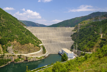 Albania, Shkoder, Drin river, dam wall of Fierza reservoir, Liqeni i Fierzes - SIEF08025