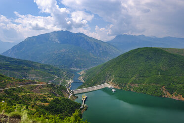 Albania, Shkoder, Drin river, dam wall of Fierza reservoir, Liqeni i Fierzes - SIEF08027