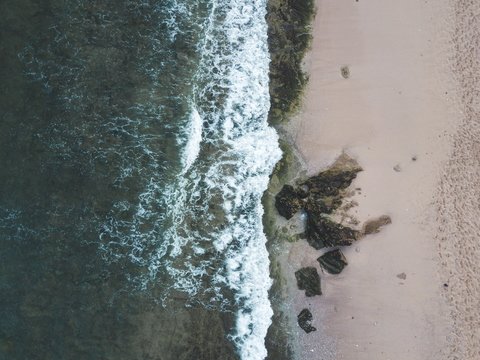 Indonesia, Bali, Aerial view of Balangan beach from above stock photo