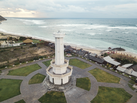 Indonesia, Bali, Aerial view of Pandawa beach stock photo