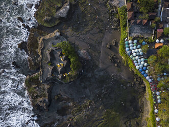 Indonesia, Bali, Aerial view of restaurant at Tanah Lot-temple - KNTF01509