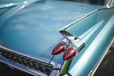 Detail of oldtimer, turquoise Cadillac - RJF00805