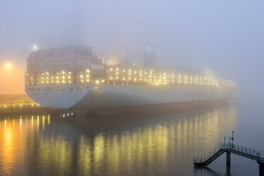 Deutschland, Hamburg, Hafen, Containerschiff am Morgen - RJF00808