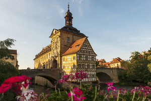 Deutschland, Bayern, Oberfranken, Bamberg, Altes Rathaus, Obere Brücke und Regnitz - LHF00576