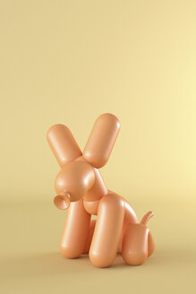3D Rendering, Ballonhund sitzend vor gelbem Hintergrund - AHUF00528