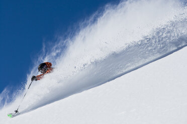 Bryce Philips Skiing Down On Snowy Landscape Of Alta, Utah - AURF04887