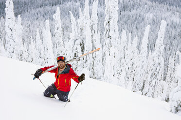 Male Skier Hikes Back Up To Hit A Backcountry Ski Jump Near Whitefish, Montana - AURF05284