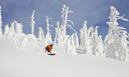 Männliche Skifahrer Skifahren auf verschneite Landschaft in Whitefish, Montana, Usa - AURF05285