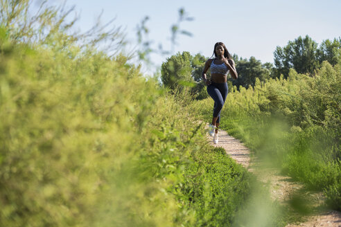 Junger Sportler beim Joggen auf den Feldern - GIOF04442