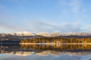 Whitefish Mountain Resort Reflected In Whitefish Lake In Montana, Usa - AURF05729