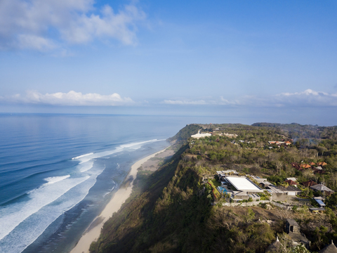 Indonesien, Bali, Luftaufnahme von Nyang Nyang Strand, lizenzfreies Stockfoto