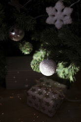 Weiße Weihnachtskugel am Weihnachtsbaum - MOMF00499