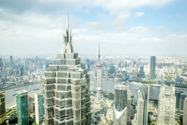 High angle view of cityscape against cloudy sky - CAVF48788