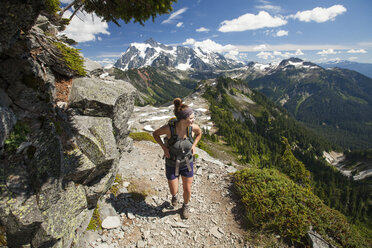 Alto Adige, teenage girl hiking on a path stock photo