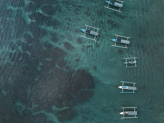 Indonesia, Bali, Aerial view of banca boats - KNTF01880