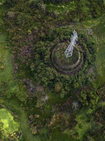 Indonesia, Bali, Aerial view of power pylon stock photo