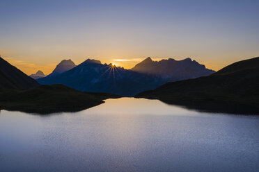 Germany, Bavaria, Allgaeu, Allgaeu Alps, Lake Rappensee at sunset - WGF01255
