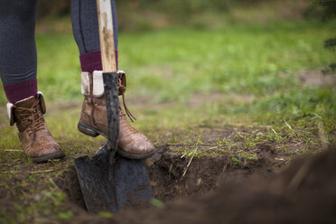 Person gräbt Loch im Garten - AURF06679