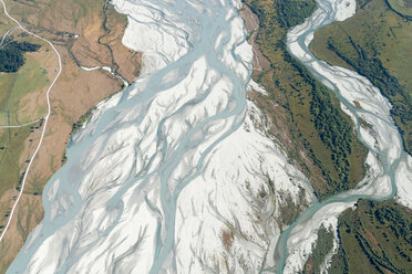 New Zealand, South Island, Otago, Wanaka, Aerial view of Matukituki river - MKFF00417