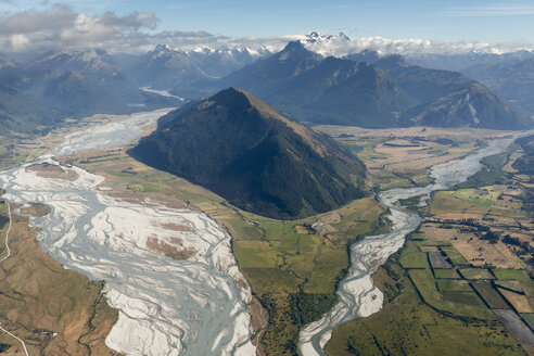 Neuseeland, Südinsel, Otago, Wanaka, Luftaufnahme des Matukituki-Flusses - MKFF00418