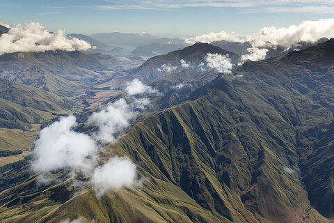 Neuseeland, Südinsel, Luftaufnahme der Berge in der Region Otago, lizenzfreies Stockfoto