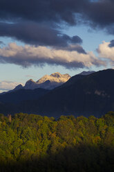 View over mountains from Astra Montana, remote mountain cabin above Soca valley in Triglav National Park, Slovenia - AURF07369