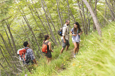 Italy, Massa, group of young people hiking in the Alpi Apuane mountains - WPEF00836